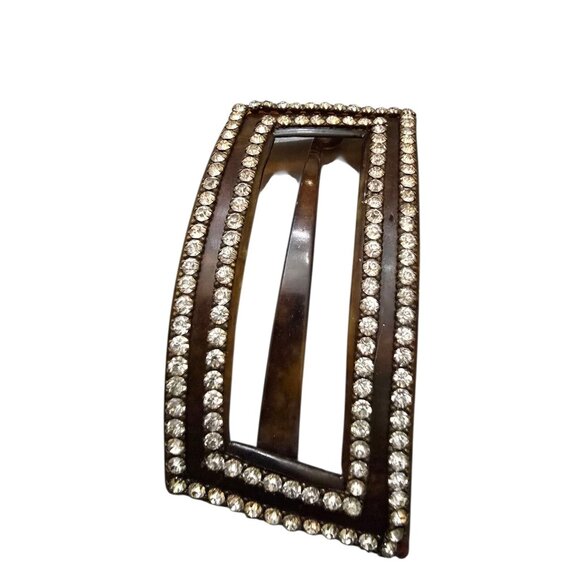 Antique Celluloid Faux Tortoise And Rhinestone Hair Clip (A8727) - Picture 2 of 6